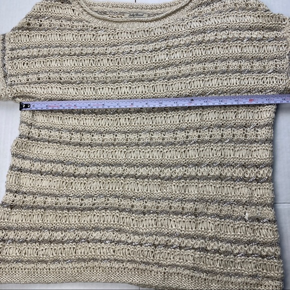 Lucky Brand Womens Sweater Tan Metallic Open Heavy Knit Top Tan 3/4 Sleeve S/S - Picture 10 of 11